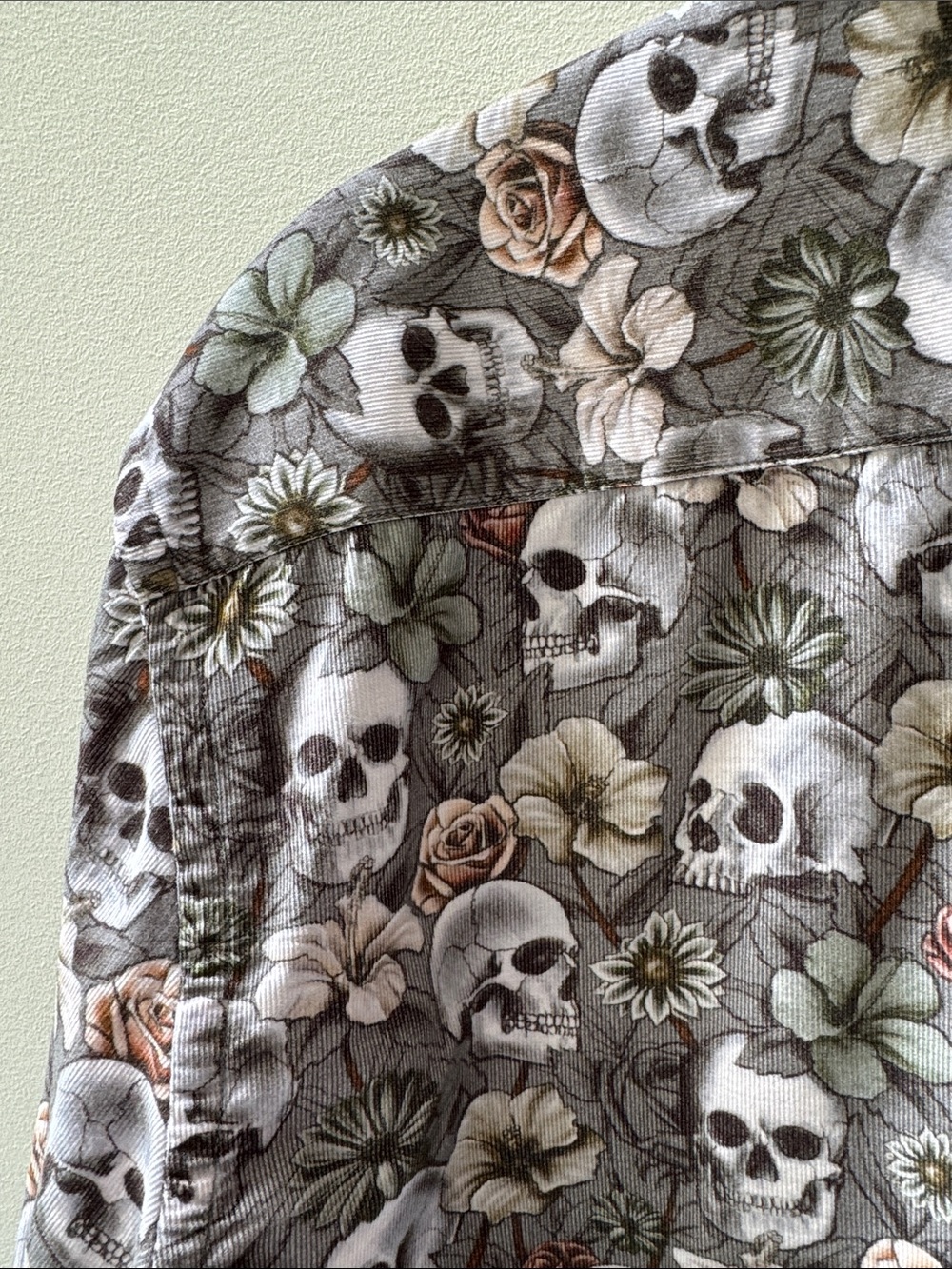 Poggianti Skull & Floral Button-Up soft fine cordoroy Shirt